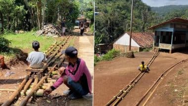 ‘Seru Banget,’ Makeshift Roller Coaster Built With Bamboo Stems for Kids To Enjoy Joyride in Indonesia’s Malangbong Is the Most Wholesome Video on the Internet Today (Watch)